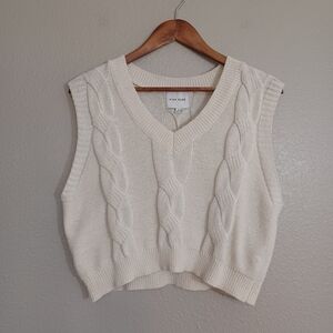 PINK ROSE White Cable Knit Cream Sweater Vest V-neck Sleeveless Top Size Large